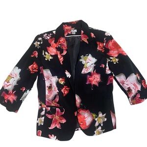 Worthington Floral Blazer 3/4 Sleeves Black and Pink Size Medium
